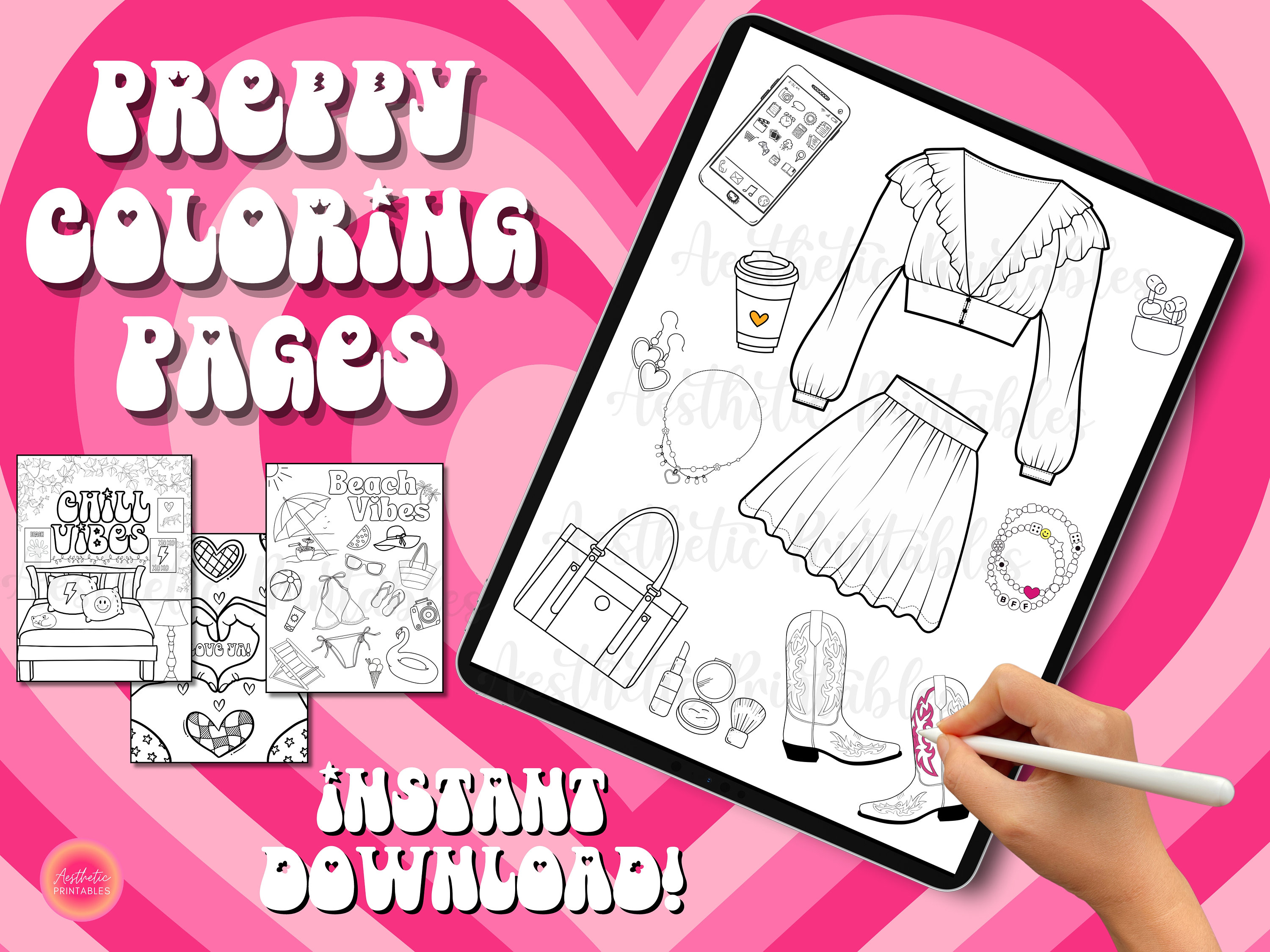 Preppy coloring sheets aesthetic coloring pages coloring pages printable aesthetic coloring book coloring pages for teens tweens kids