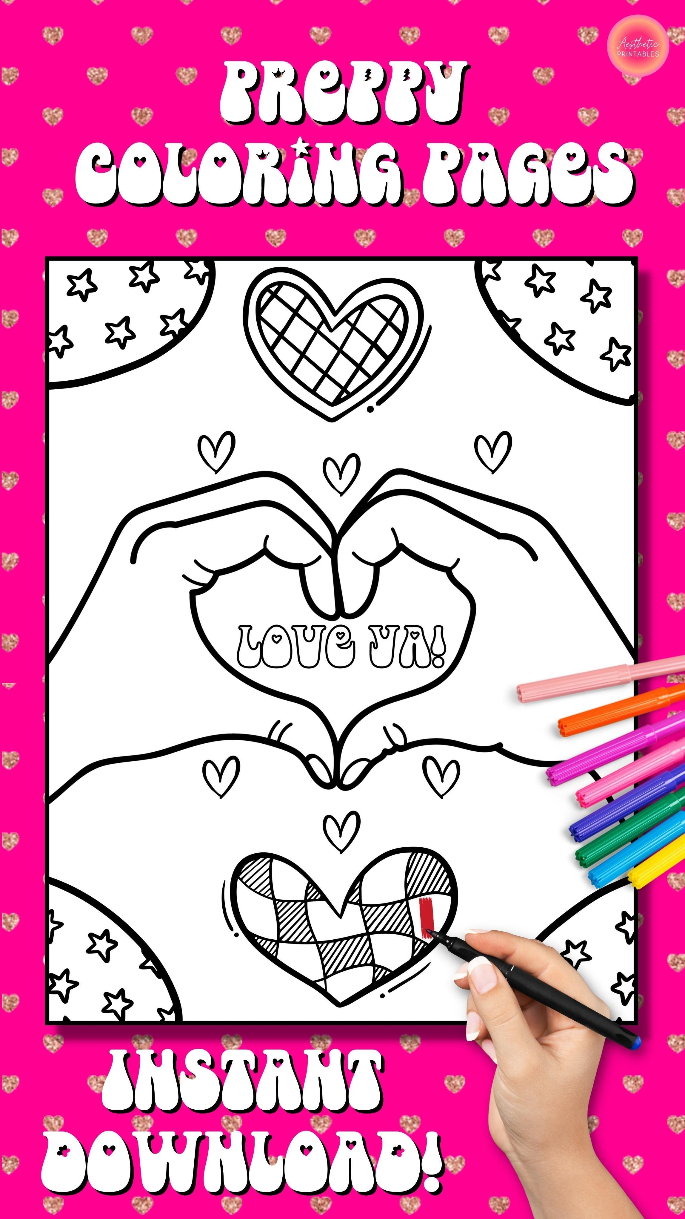 Preppy coloring pages preppy coloring book printable easy aesthetic coloring pages pdf coloring pages for teens procreate coloring