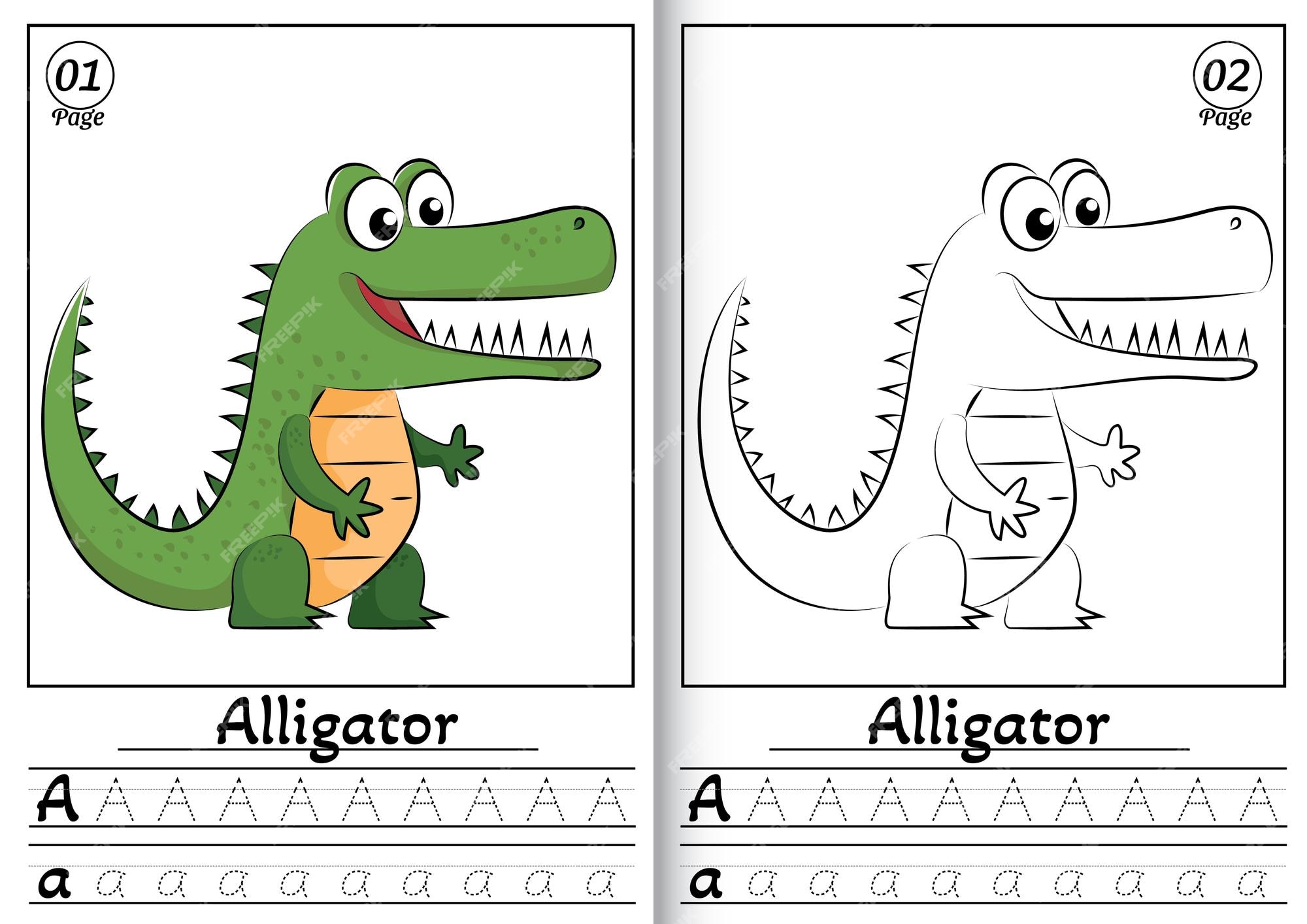 Premium vector alligator alphabet abc coloring page a tracing all letters of english alphabet preschool activity