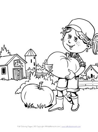Fall pumpkin and farm coloring page all kids network