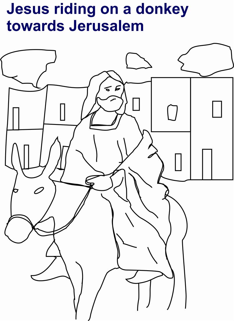Jesus riding on donkey coloring page for kids