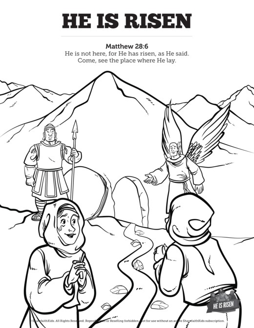 Matthew he is risen easter sunday school coloring pages clover media
