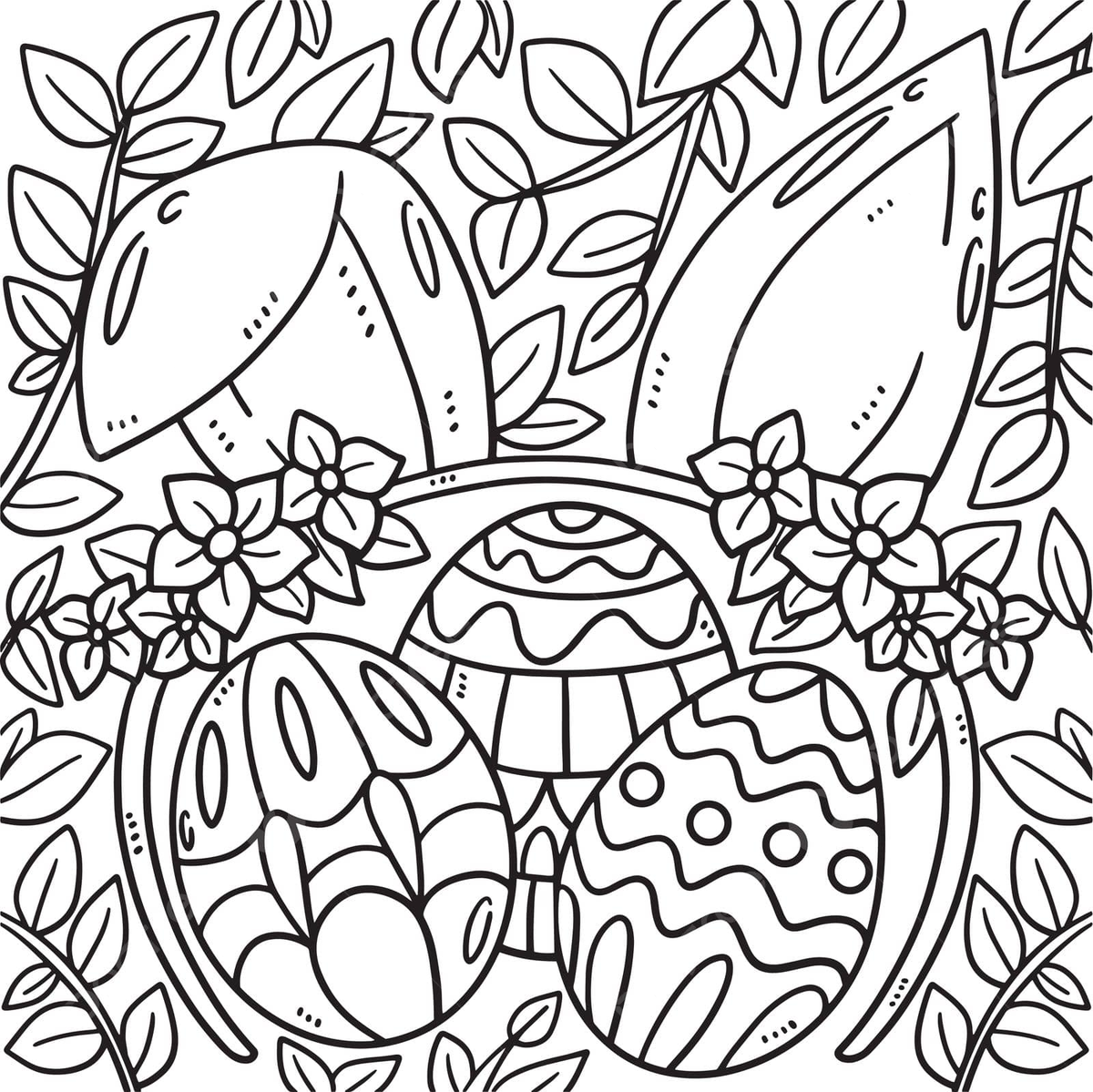 Coloring page for kids bunny headband with easter eggs vector tradition color palm sunday png and vector with transparent background for free download