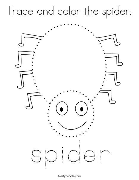 Trace and color the spider coloring page