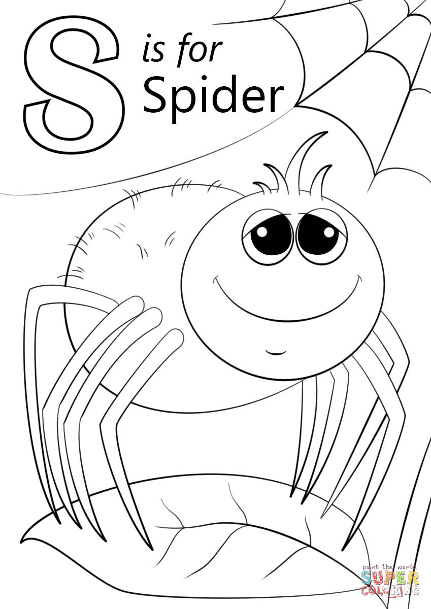 Letter s is for spider coloring page free printable coloring pages