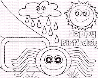 Itsy bitsy spider birthday party favor nursery rhyme coloring page birthday activity sheet printable nursery rhyme song coloring digital pdf
