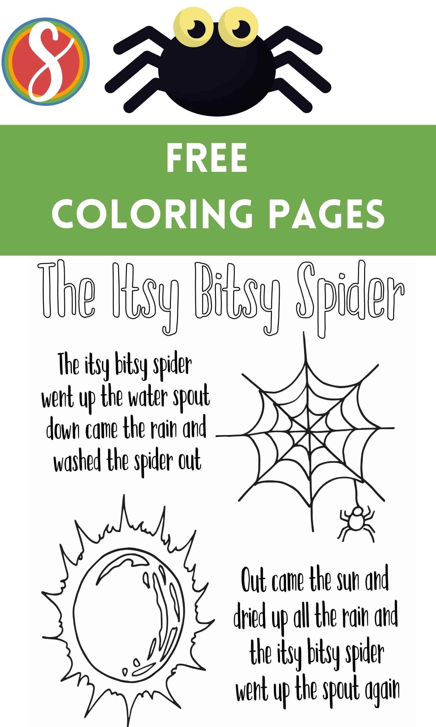 Free itsy bitsy spider coloring page â stevie doodles