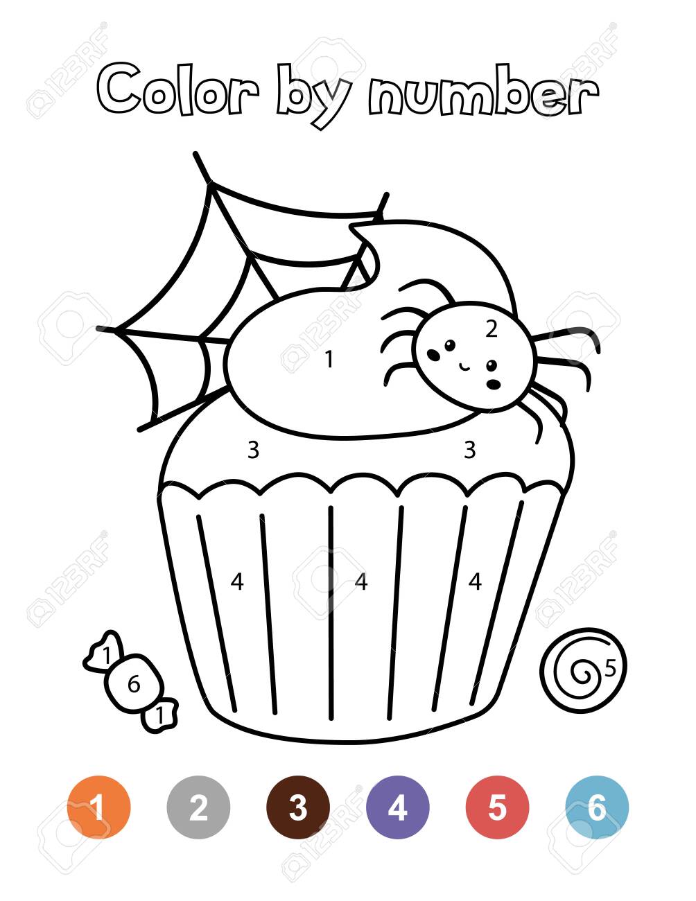Educational halloween activity page for preschool kids cute cartoon cupcake with spider coloring book royalty free svg cliparts vectors and stock illustration image