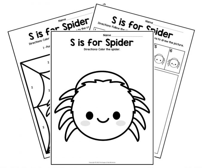 Free printable s is for spider letter s worksheets