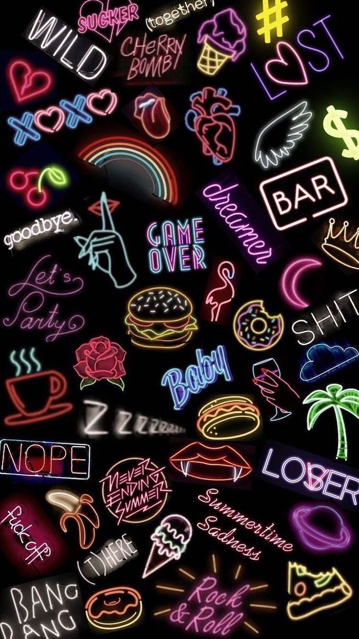 S inspired neon signs on a black background backgrounds for girls neon wallpaper wallpaper iphone cute aesthetic iphone wallpaper