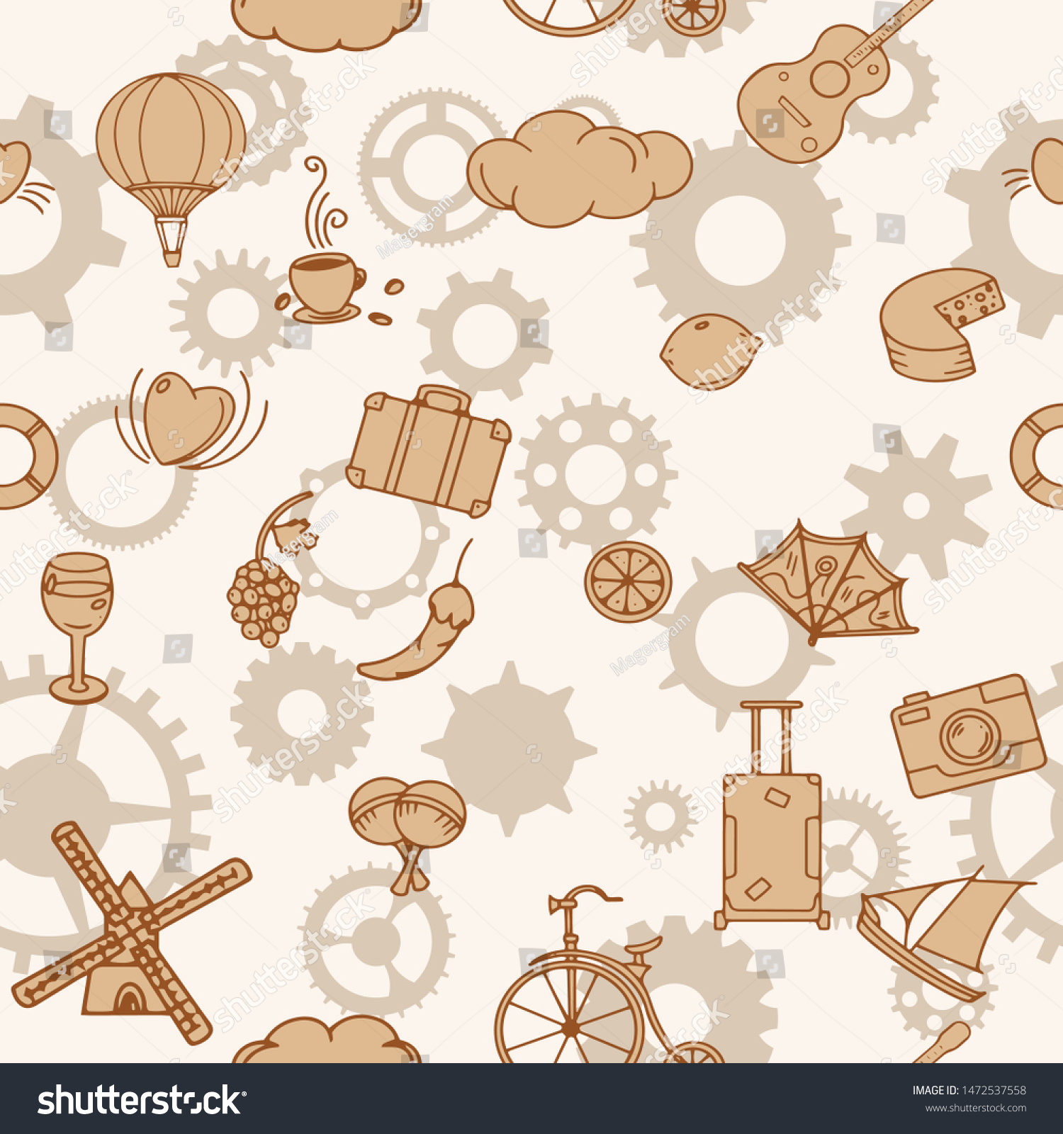Cute vintage wallpaper steampunk seamless background stock vector royalty free