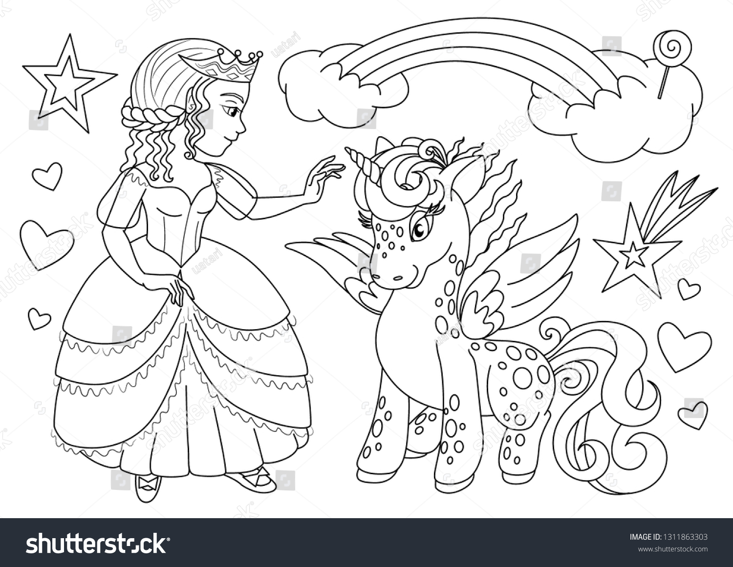 Hakuun princess unicorn coloring page coloring page liittyvã vektorikuva rojaltivapaa