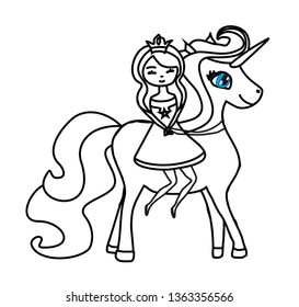Beautiful young princess unicorn coloring book stock vector royalty free