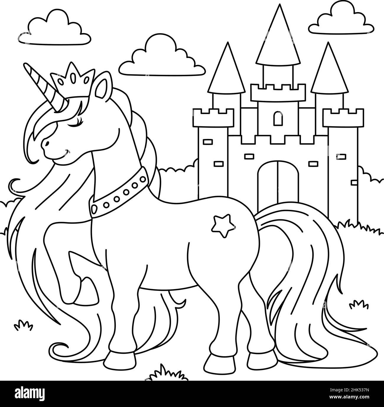 Unicorn princess coloring page for kids stock vector image art