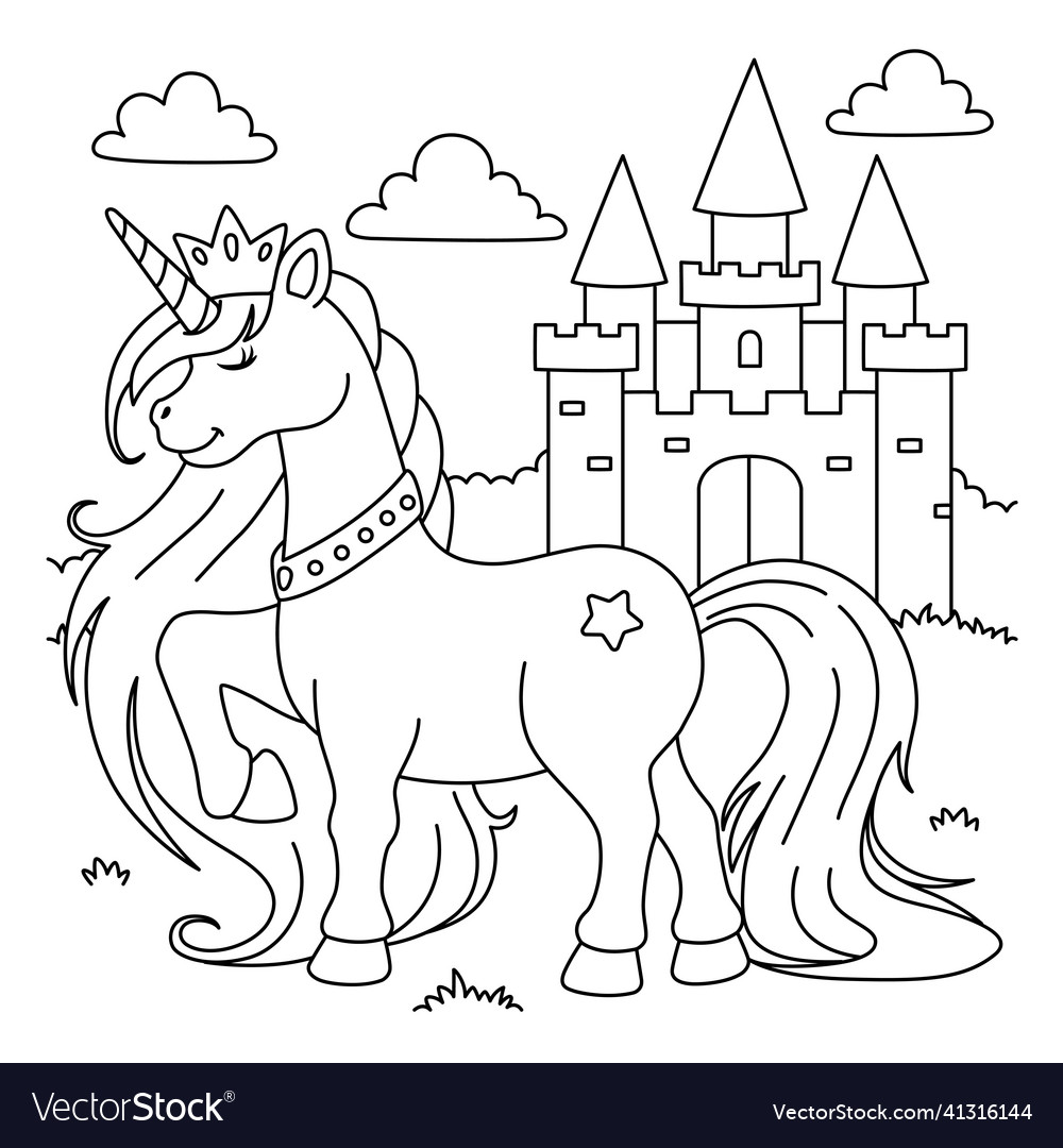 Unicorn princess coloring page for kids royalty free vector