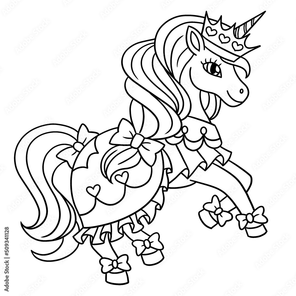 Unicorn princess isolated coloring page for kids vector