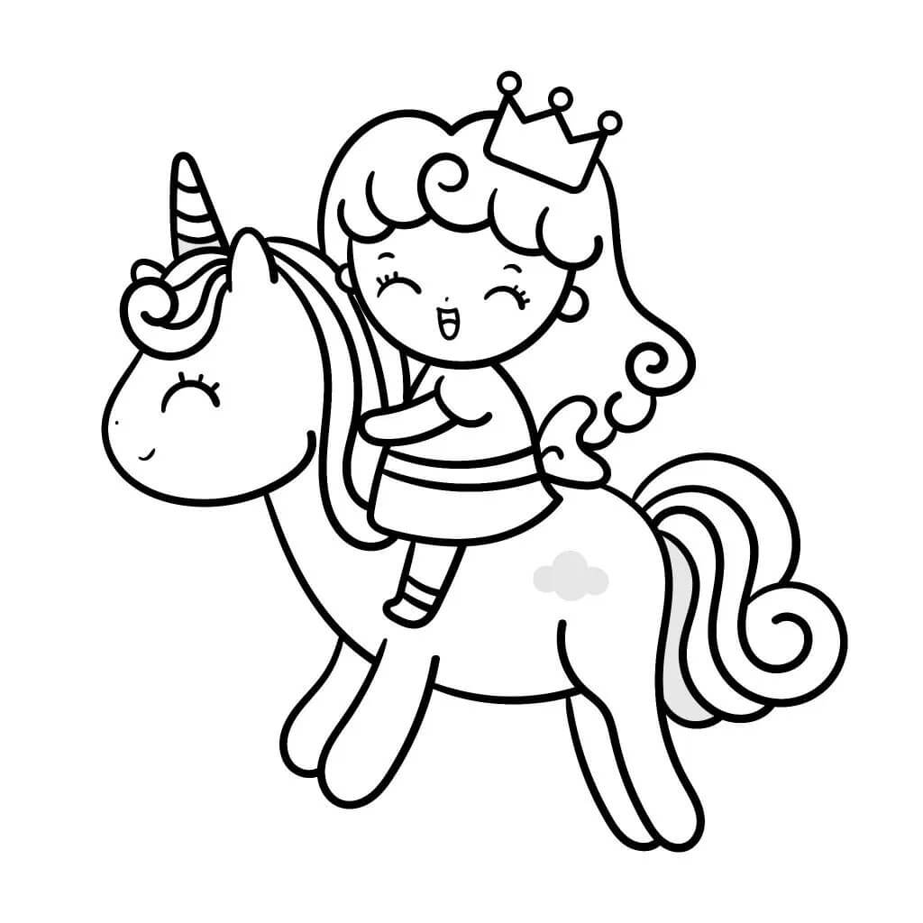Princess riding unicorn coloring page