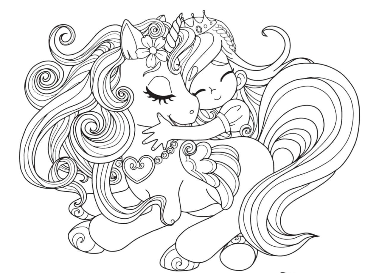 Download princess hugging unicorn coloring pictures