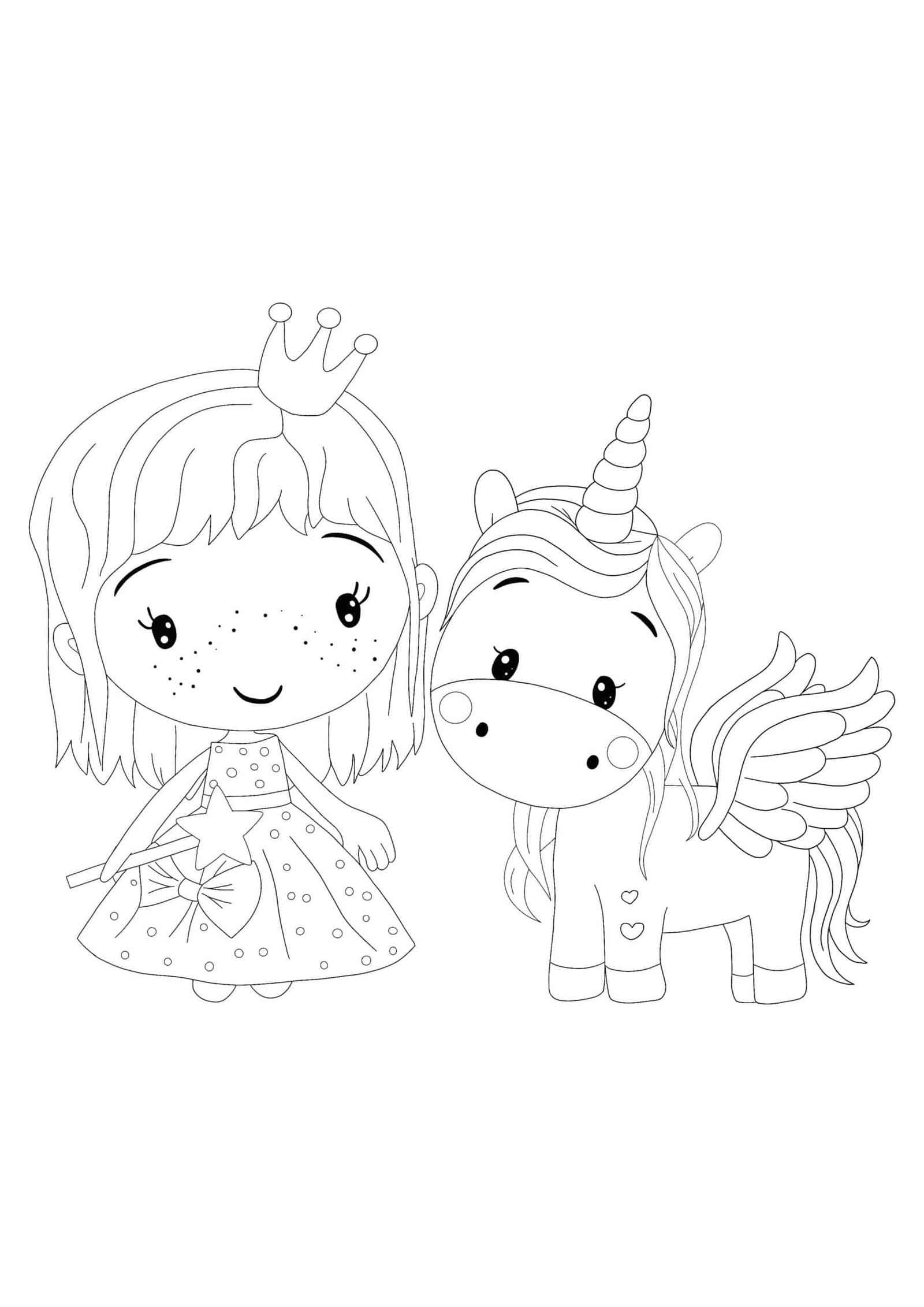 Princess and unicorn coloring pages