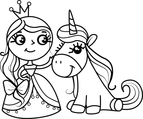 Princess and unicorn coloring page free printable coloring pages