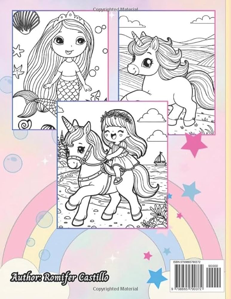 Mermaid princess unicorn coloring book coloring pages for kids ages