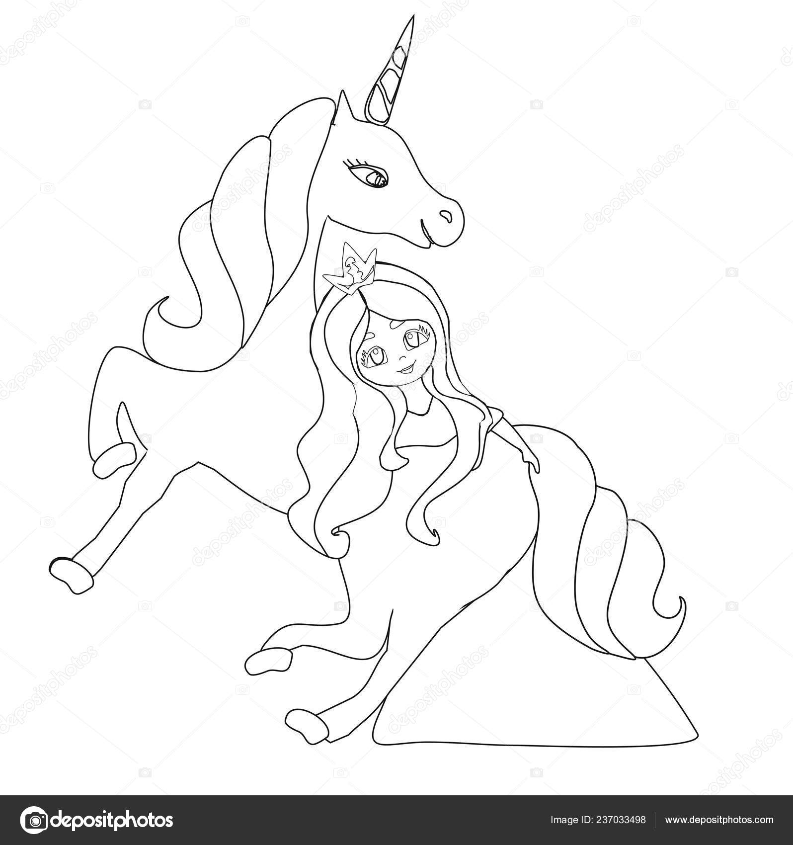 Beautiful young princess unicorn coloring book stock vector by jackybrown