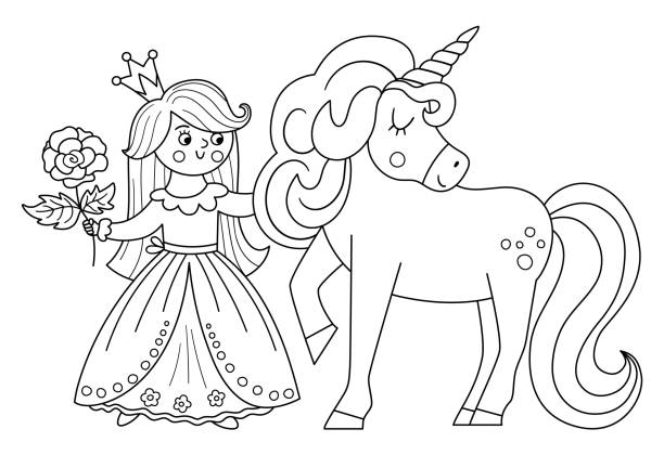 Baby unicorn coloring page stock illustrations royalty
