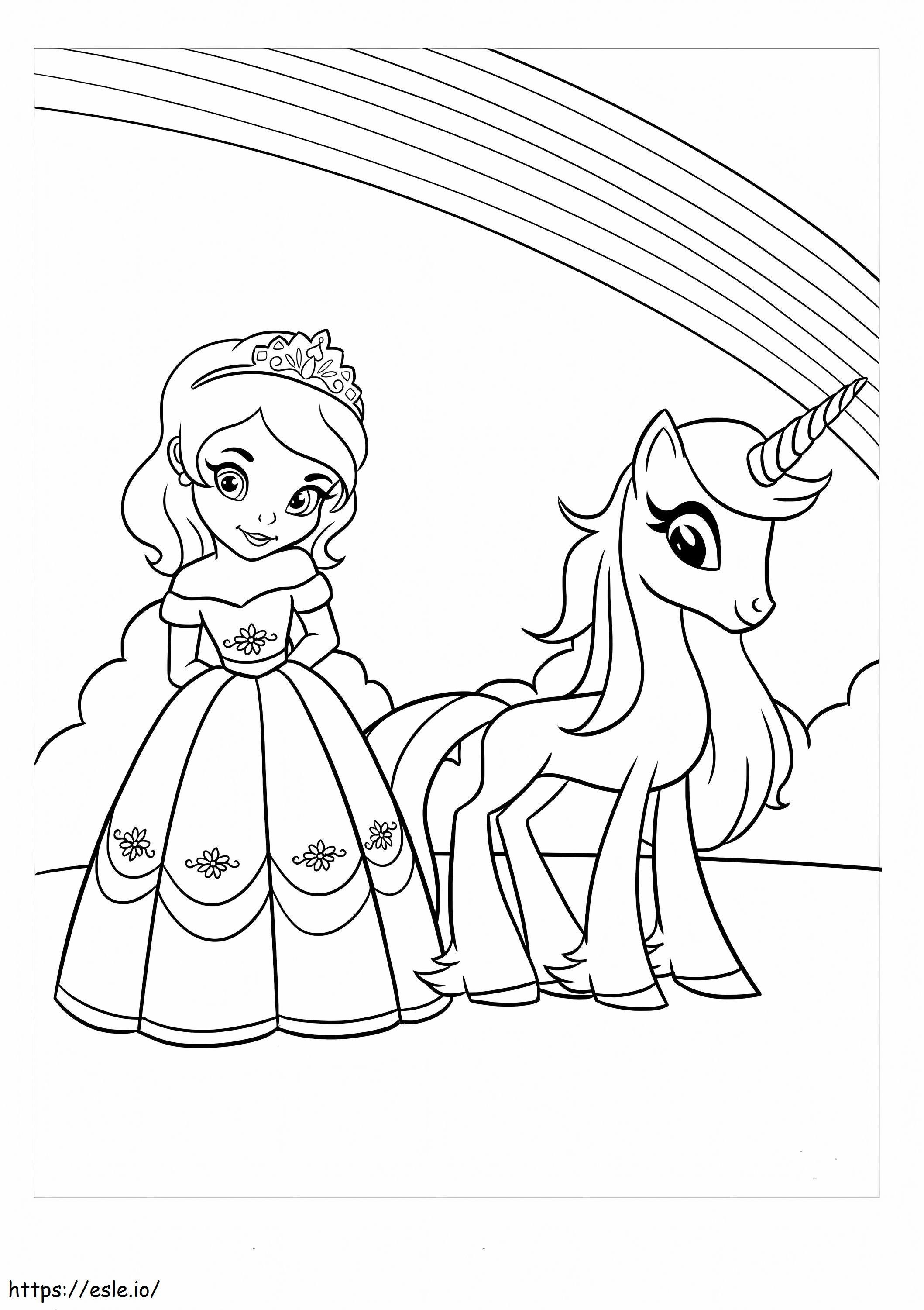 Princess and the unicorn coloring page