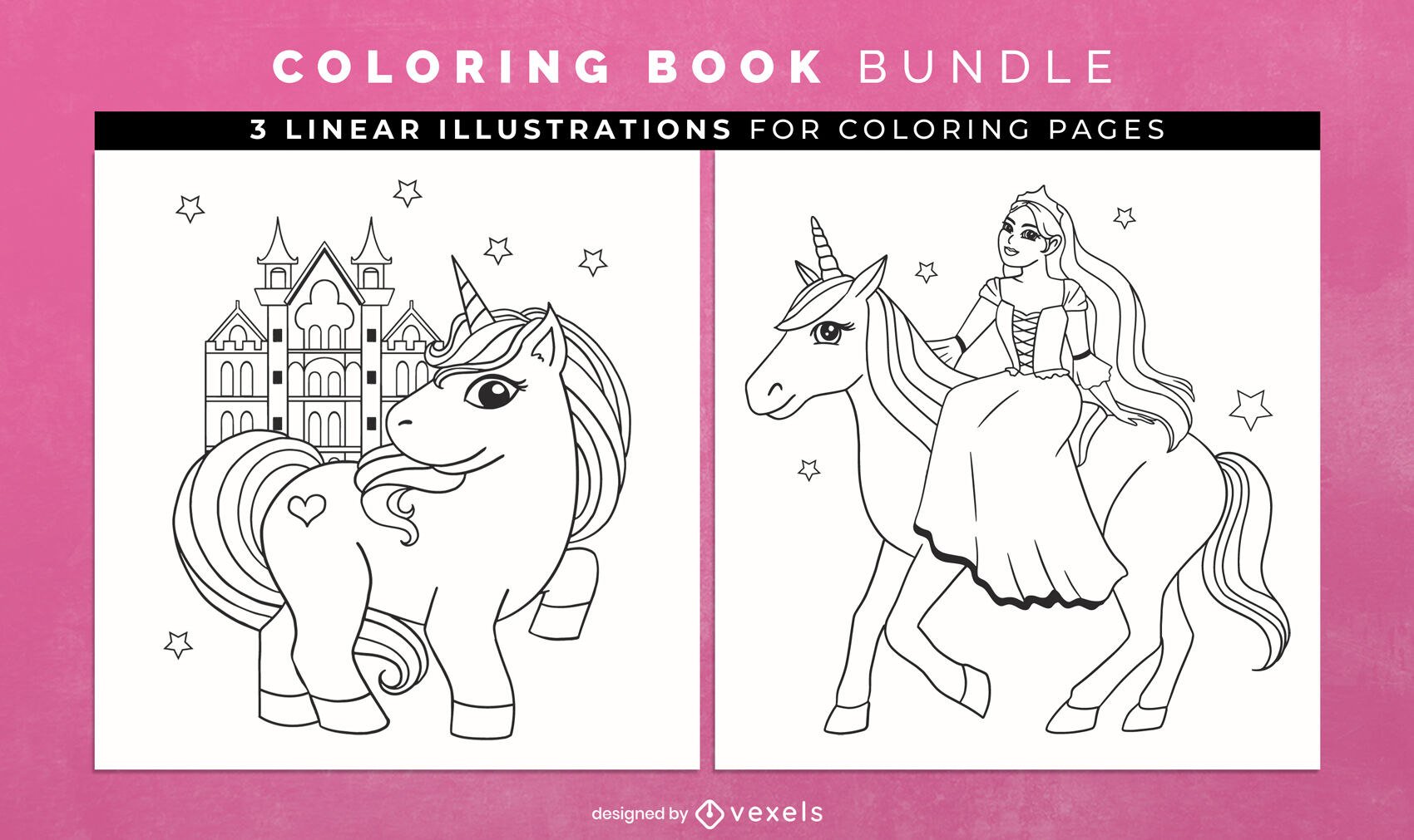Cute unicorn and princess coloring book design pages vector download
