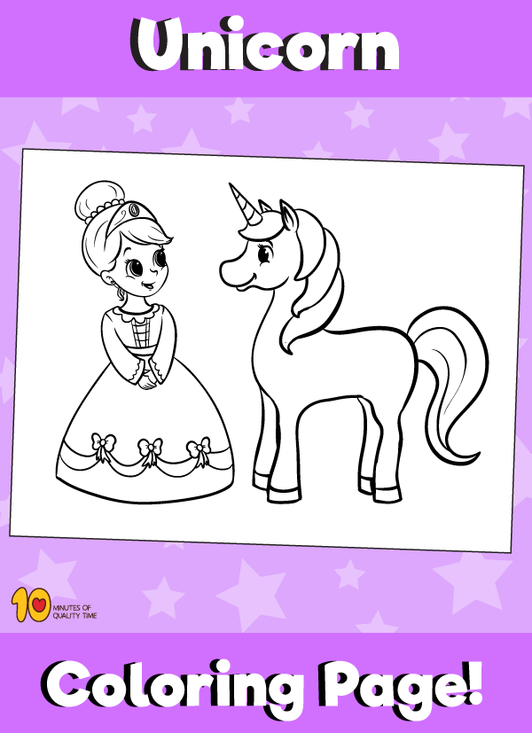 Unicorn and princess coloring page â minutes of quality time