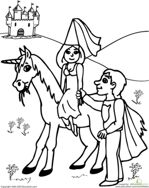 Color the prince and princess worksheet education unicorn coloring pages princess coloring pages coloring pages