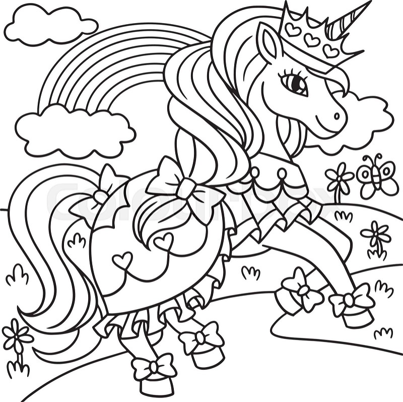 Unicorn princess coloring page for kids stock vector