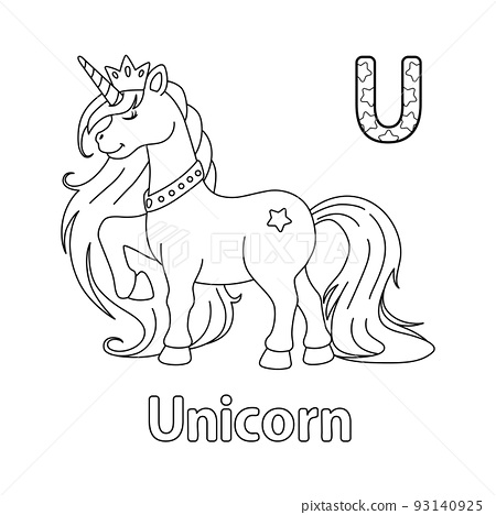 Unicorn princess alphabet abc coloring page u