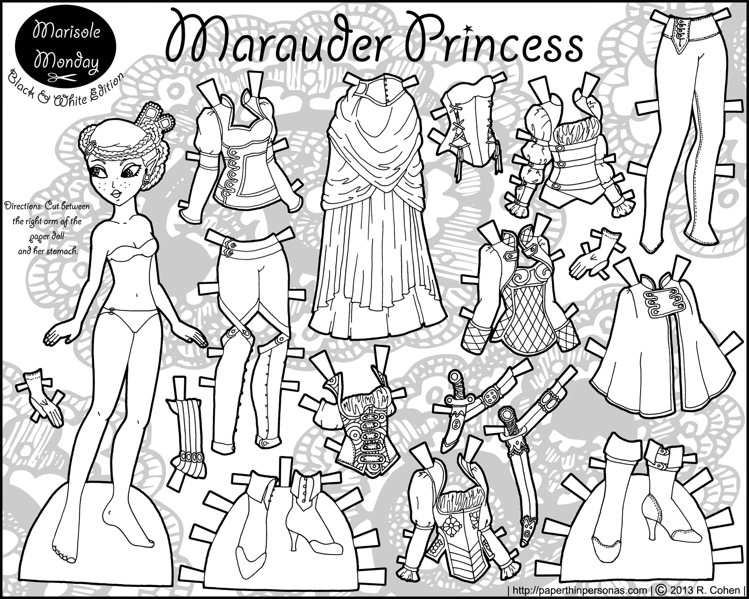 Maurader princess paper doll coloring page â paper thin personas