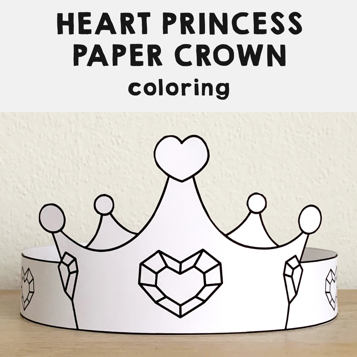Heart princess paper crown printable coloring valentine craft activity made by teachers