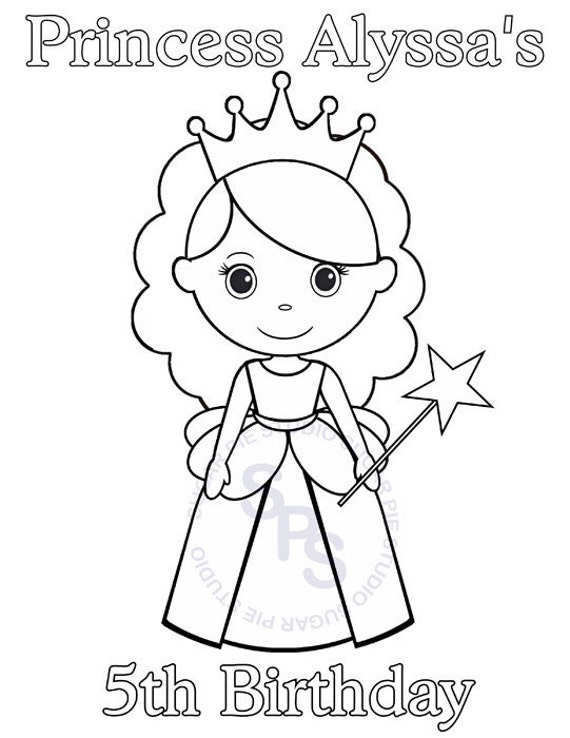 Personalized princess coloring page birthday party favor colouring activity sheet personalized printable template