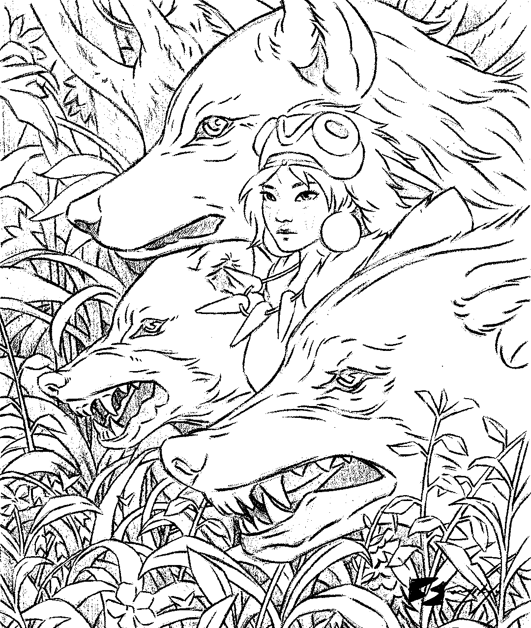 Princess mononoke coloring pages printable for free download