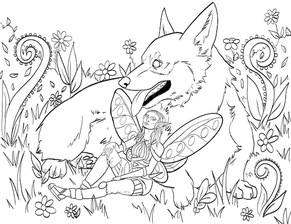 Corgi and fairy downloadable coloring page