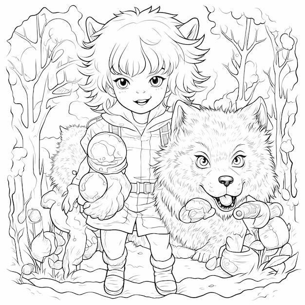 Premium ai image coloring book illustration funny cute werewolf halloween