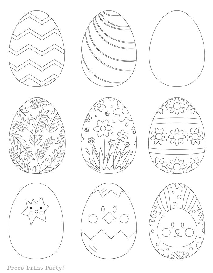 Easter egg coloring pages template free