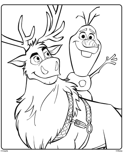 Olaf and sven from disney frozen coloring page