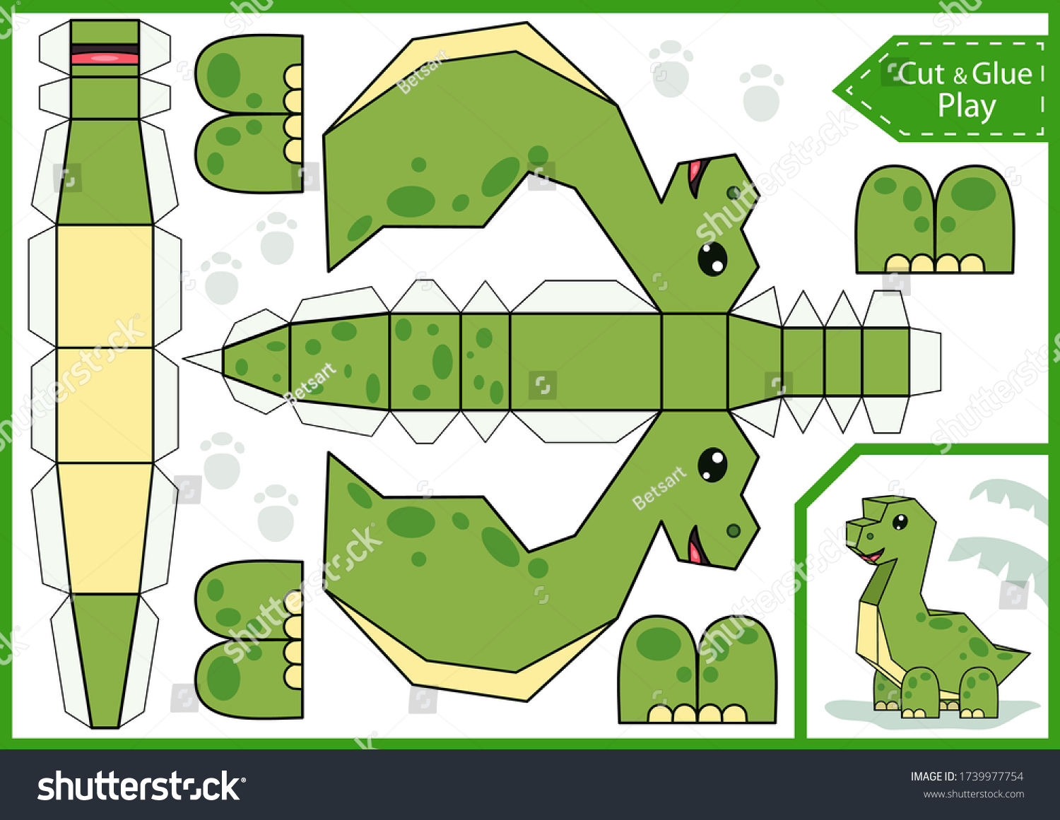 Cut paper d dinosaur diy dinosaurs stock vector royalty free
