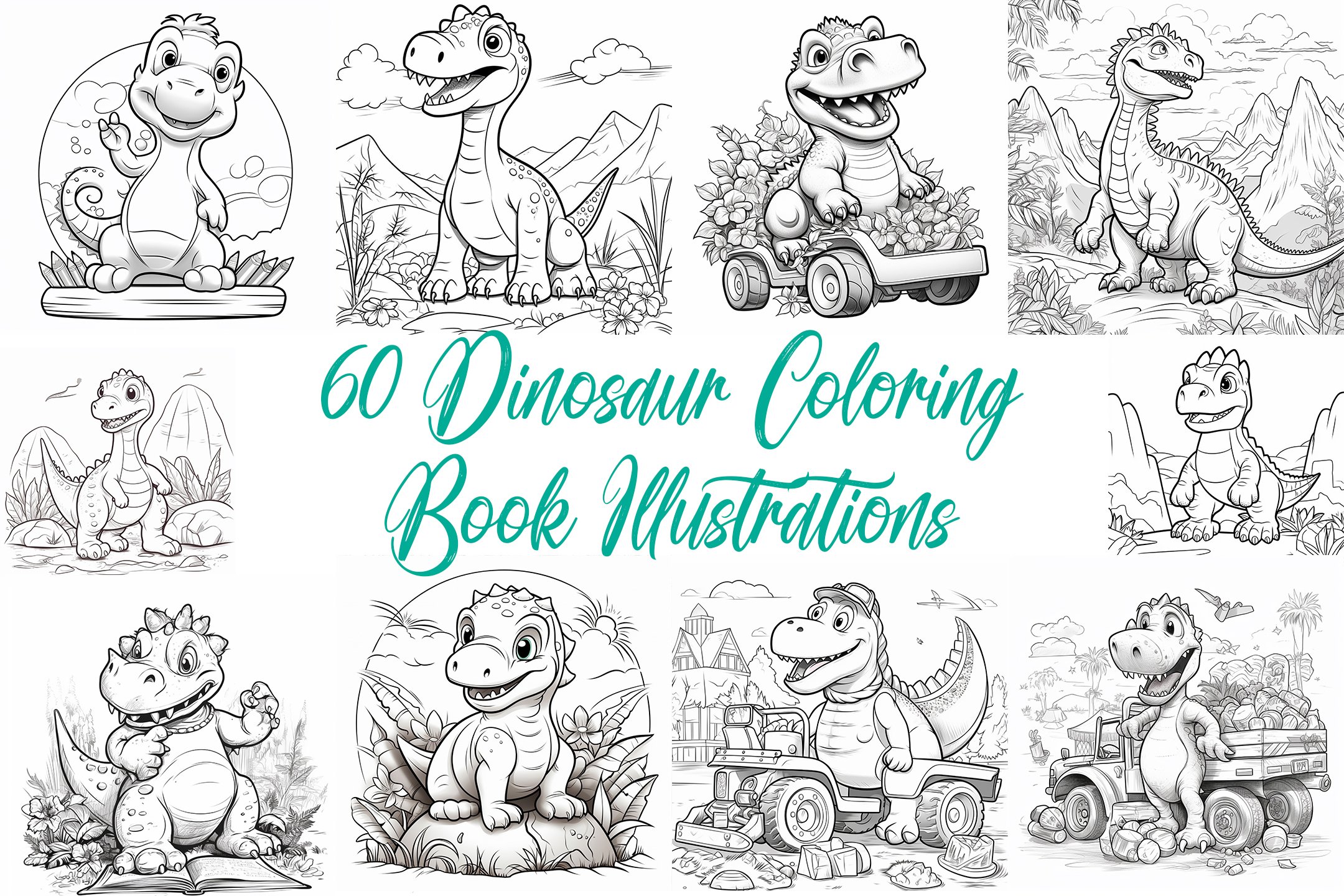 Dinosaur coloring pages book illustrations printable jpg