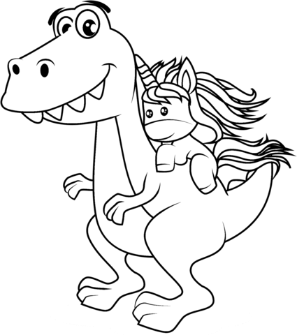 Dinosaur with unicorn coloring page free printable coloring pages