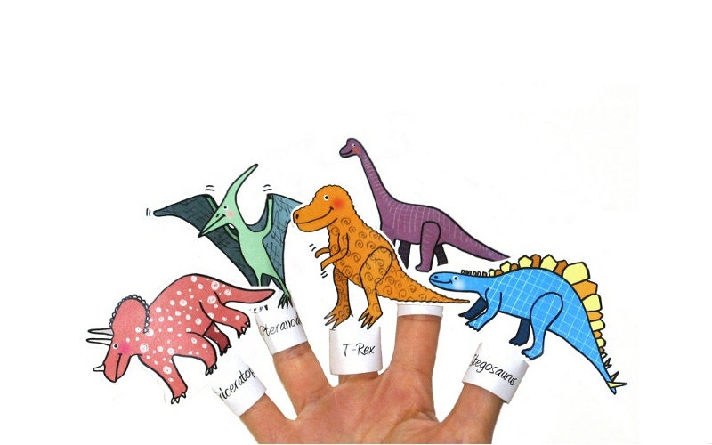 Printable coloring dinosaur finger puppets dinosaur birthday party favour dinosaur coloring pages instant download diy toy