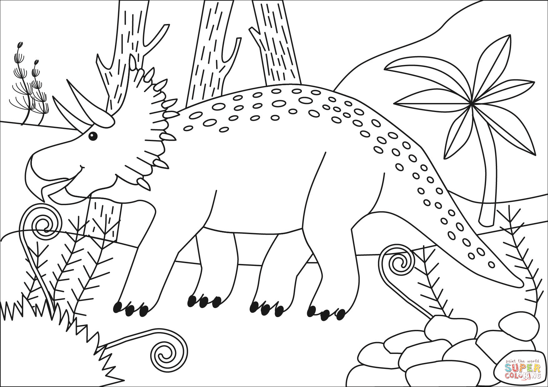 Triceratops cretaceous period dinosaur coloring page free printable coloring pages