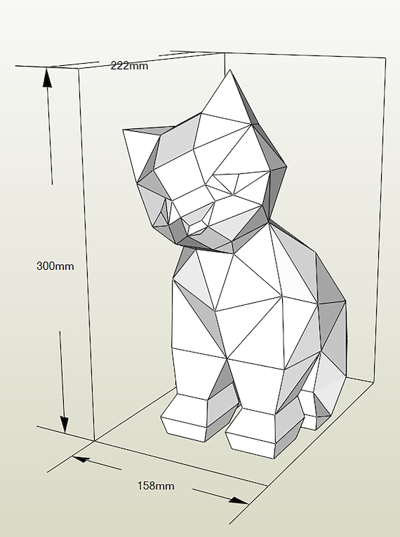 Kitten papercraft template pdf d paper model cat home decor diy craft papercraft d pepakura low poly paper sculpture animal