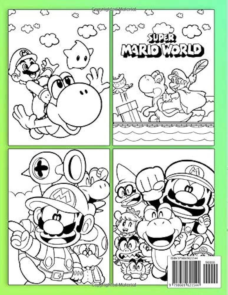 Yoshi coloring book funny super mario character coloring book for gamers adults kids young brian books