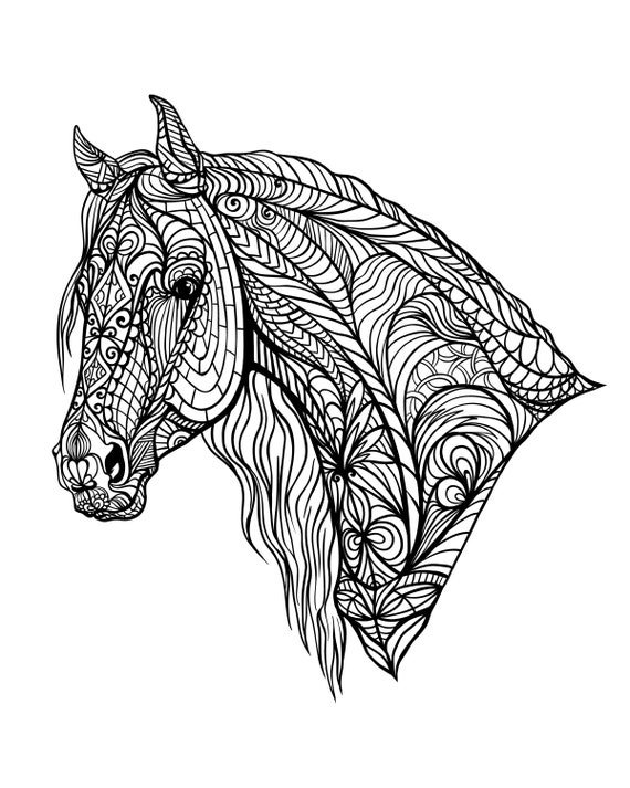 Animal zentangle adult coloring pages printable digital downloadable coloring pages lion horse elephant owl fish coloring page bundle