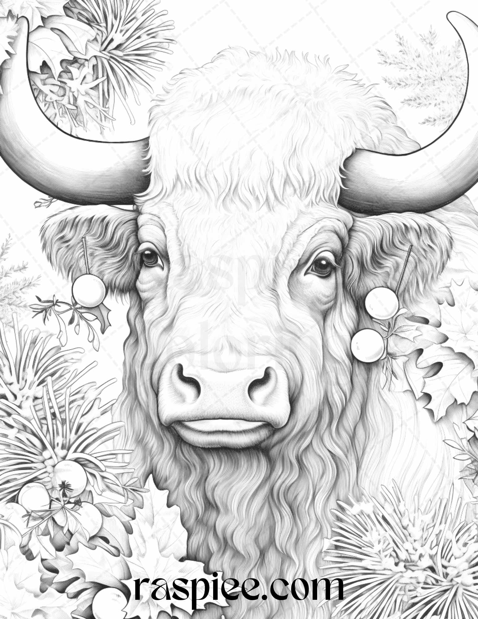 Christmas animals grayscale coloring pages printable for adults pd â coloring